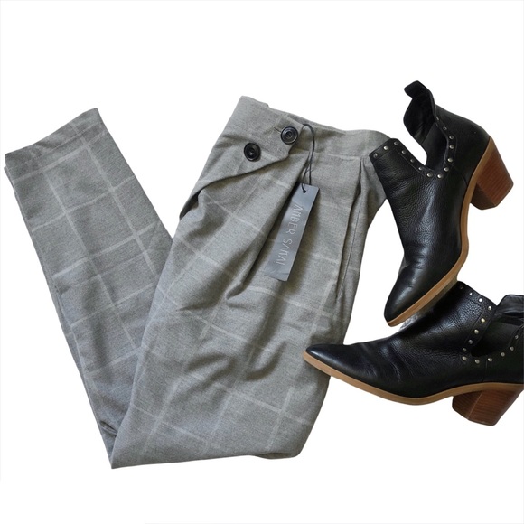 AMBER SAKAI Asymmetrical Waist Crisscross Crossover Waist Gray Plaid NWT… - Picture 3 of 16